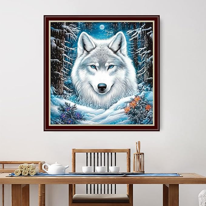 Dimensean Stamped Cross Stitch Kits Full Range of Embroidery Patterns Starter Kits for Beginners Adult DIY Cross Stitches Needlepoint Kits 11CT-Forest Abstract Wolf 18x18 inch