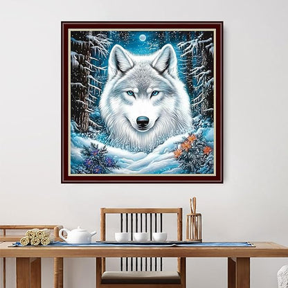 Dimensean Stamped Cross Stitch Kits Full Range of Embroidery Patterns Starter Kits for Beginners Adult DIY Cross Stitches Needlepoint Kits 11CT-Forest Abstract Wolf 18x18 inch