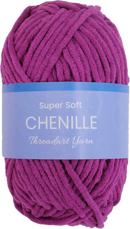 ThreadArt Chenille Yarn for Crocheting, Knitting, Amigurumi, Super Soft Plush Velvet Yarn - 50 Gram 60 yds #5 Fluffy Yarn Skeins - Magenta 20
