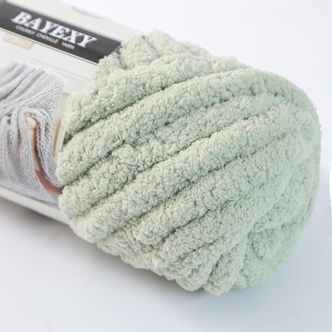 Chunky Chenille Yarn for Hand Knitting 8 Jumbo Pack Jumbo Chunky Yarn for Hand Soft Blanket Knitting, Bulky Thick Fluffy Yarn for Crocheting (Sage Green)