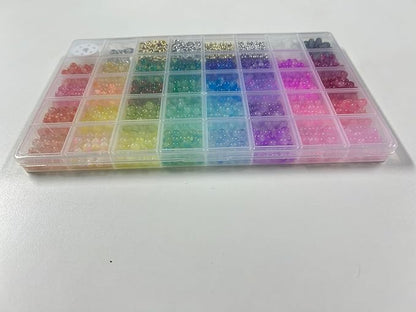 Funtopia 6mm Glass Beads Bracelet Making Kit, 1396pcs Gradient Glass Beads for Bracelets, 34 Colors Round Crystal Beads for Bracelets DIY Crafts with Spacer Beads and Charms