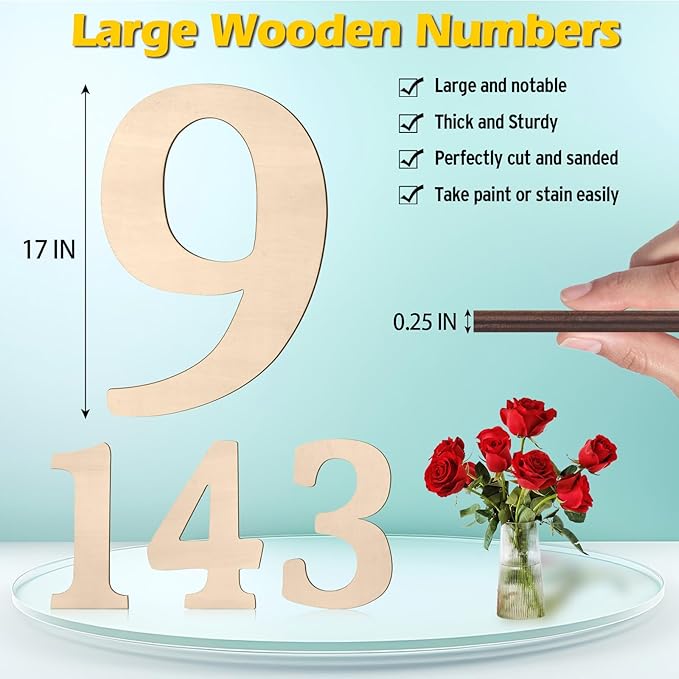 17 inch Large Wooden Numbers for Party Decor, Big Wood Number 9 for Wall Decor, Unfinished Blank Giant Wooden House Numbers, Wood Signs for Crafts, Birthday, Rustic Wedding, Christmas, Baby Shower