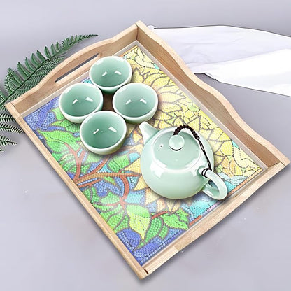 DIY Diamond Art Wooden Tray Kit, Food Tray with Handle Diamond Painted Table Decoration Tray, for Breakfast, Bar Dinner Table Diamond Dots Gem Painting Art Set for Beginners (#01-Sunflower)