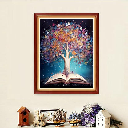 Dooxvey Cross Stitch Kits for Adults Stamped Full Range of Embroidery Starter Kits for Beginners 11CT Printed Cross Stitch Patterns Needlepoint Kits Stamped Crossstitching-Magic Tree Book 16x20 inch