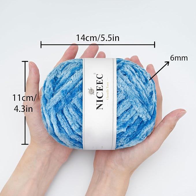 NICEEC 300g Soft Chenille Yarn Blanket Velvet Yarn for Knitting, Crochet, Weaving DIY Craft Total Length 150m (164yds)_Blue
