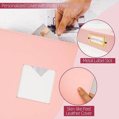 Vienrose 12x12 Inch Large 3 Ring DIY Scrapbook Photo Album Leather Cover Scrap Book Albums Blank Scrapbooks Photobook with 30 Plastic Sleeves 60 Pages for Wedding Baby Family Anniversary (Pink)