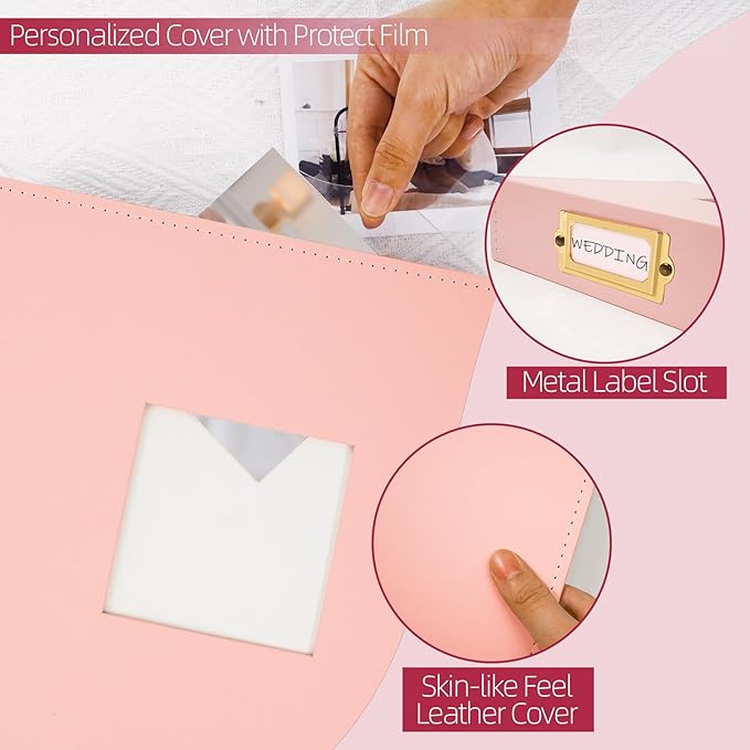 Vienrose 8.5x11 Inch Large 3 Ring DIY Scrapbook Photo Album Leather Cover Scrap Book Albums Blank Scrapbooks Photobook with 50 Plastic Sleeves 100 Pages for Wedding Baby Family Anniversary (Pink)