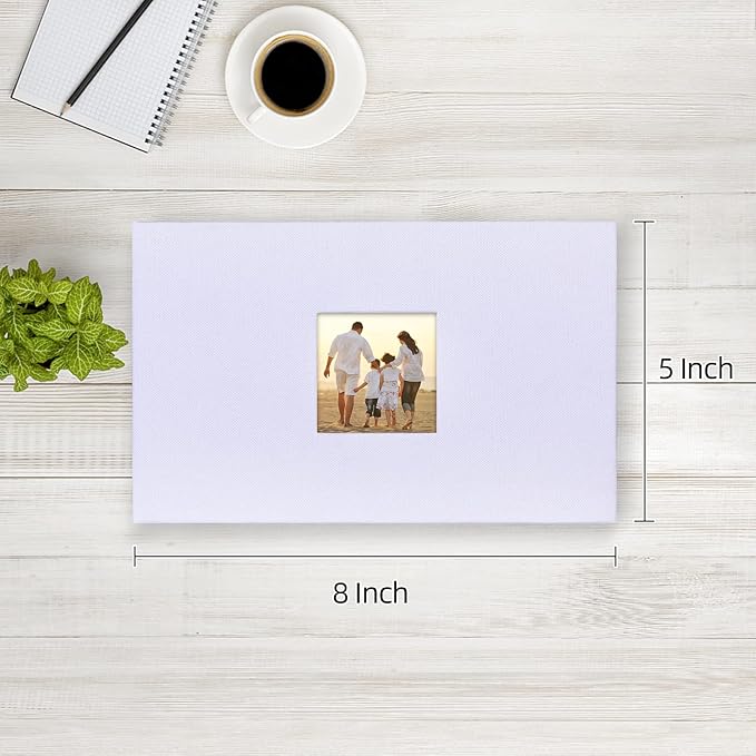 potricher Small Photo Album 4x6 100 Photos Linen Cover Picture Photo Book for Family Wedding Anniversary Baby Vacation (White,100 Pockets)