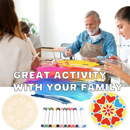 Wooden Mandala Wind Chime Ornaments Painting Craft,24PCS Unfinished Wood Hanging Decoration,8 Style Cutouts for Adults Olders to Paint DIY Thanksgiving Home Decors Hanging