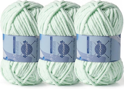 Chunky Chenille Yarn for Crocheting，Baby Yarn for Crocheting Soft Blankets，Bulky Yarns for Crochet Amigurumi，3×100g (3×74.3yds) Fluffy Velvet Yarns for Hand Knitting (3 Baby Green)
