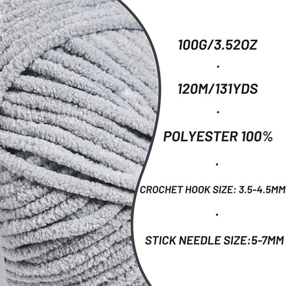 4 Pack Plush Chunky Chenille Yarn for Crocheting, Soft Fluffy Velvet Yarn for Crocheting Amigurumi, Fuzzy Baby Blanket Knitting 400g/524yds Bulky(4 Grayish)