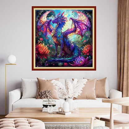 Funchey Stamped Cross Stitch Kits, DIY Cross Stitch Pattern for Adults Beginners Needlepoint Kits Embroidery Kit Arts and Crafts 11CT-Colorful Dragon 18x18 inchs