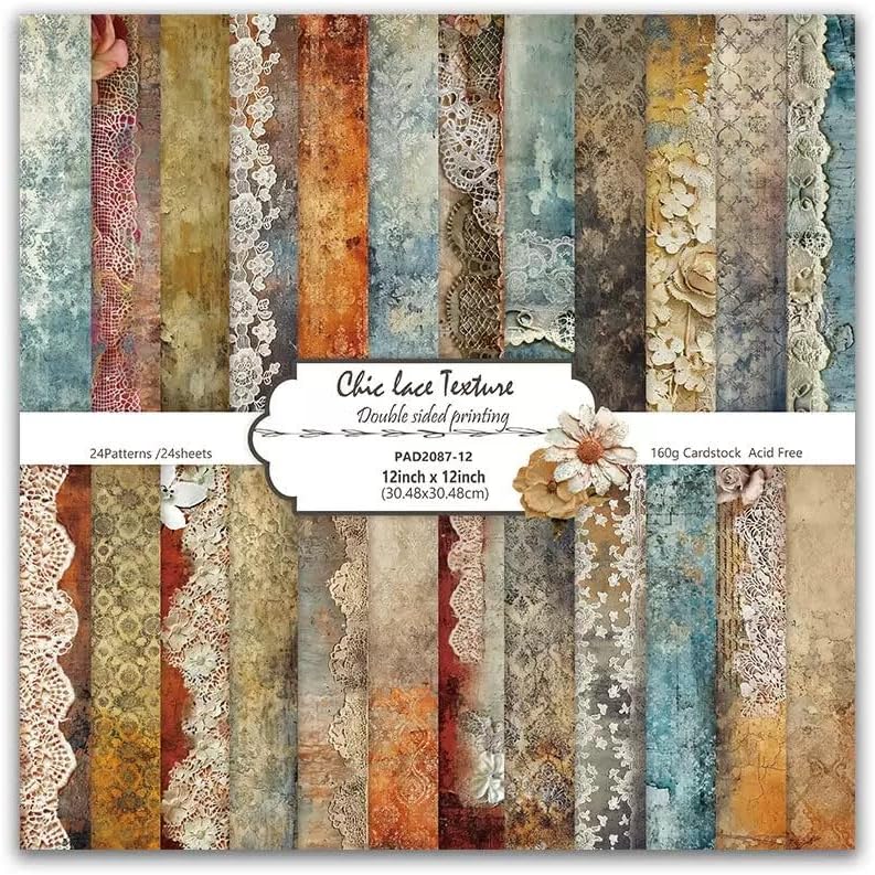 Vintage Lace Scrapbook Pattern Paper Pad 12×12,24 Sheets Double-Sided Coffee Scrapbooking CardStock Paper for Holiday Card Making Supplies DIY Junk Journal Papers. by iKammo
