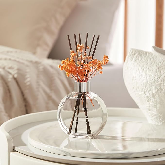 Donurex Flower Reed Diffuser Set 5.07oz Coconut Lime Scent Diffuser with Sticks Home Fragrance Reed Diffuser for Bathroom Shelf Decor