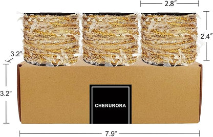 Artisanal Yarn Collection Multifiber Fancy Yarn with Golden Shimmering Threads for Knitting Crocheting Crafts DIY, Set of 3 Rolls (Royal Gold)