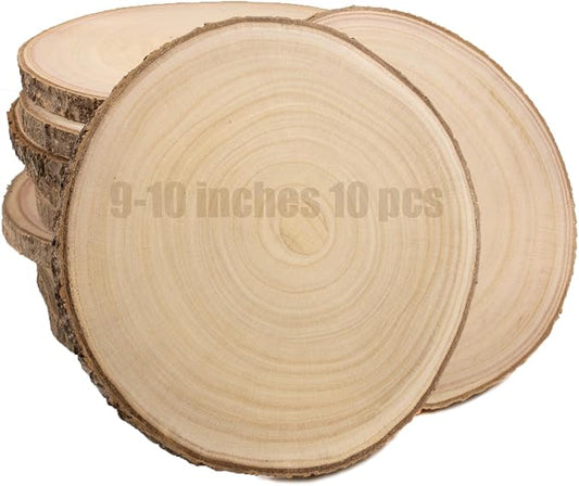Large Unfinished Wood Slices for Centerpieces 10 Pcs 9-10 inches Natural Wood centerpieces for Tables Table Decor, Rustic Wedding Centerpieces，Wood Rounds for Crafts, and Wooden Christmas Decoration