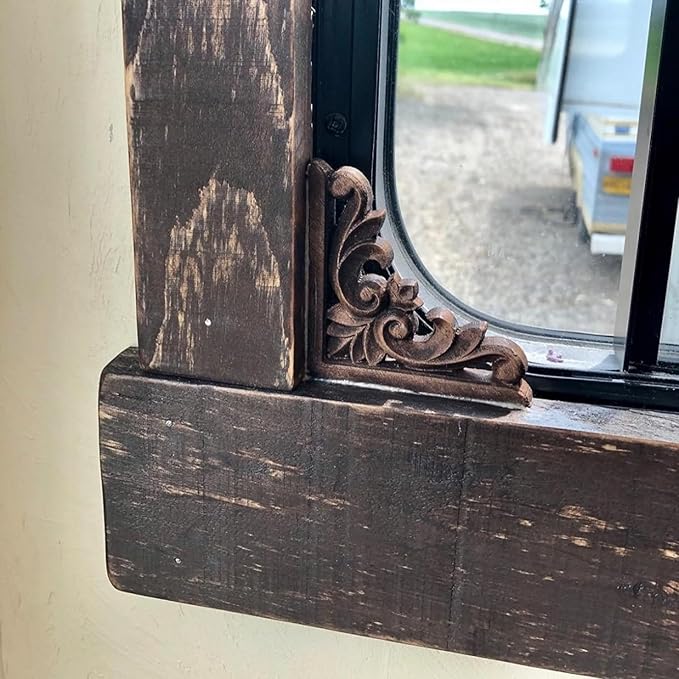 4PCS Corner Wooden Carving Decal Unpainted Wood Appliques Onlays DIY Wood Carved Furniture Appliques Onlays for Wall Bed Door Wardrobe Cabinet Furniture Decoration(03,15x15cm/5.91x5.91inch)