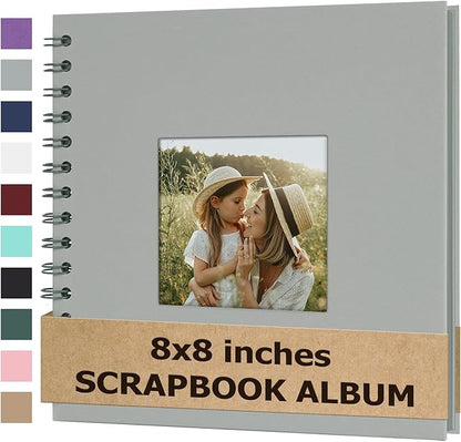Scrapbook Album 8x8 Inches Photo Album Hardcover Kraft with Window Scrap Book Blank Memory Book for Baby Wedding Guest Book Couples Graduation Travel DIY Anniversary, 40 Pages Grey