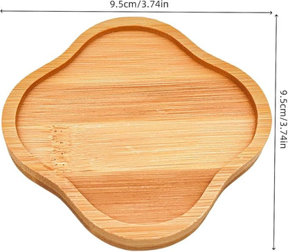 4PCS Mosaic Bamboo Coasters for Crafts, Blank Base Trays, Drinking Cup Coaster, Plant Coaster, Art Plate,DIY Mosaic Supplies (Four-Leaf Clover)
