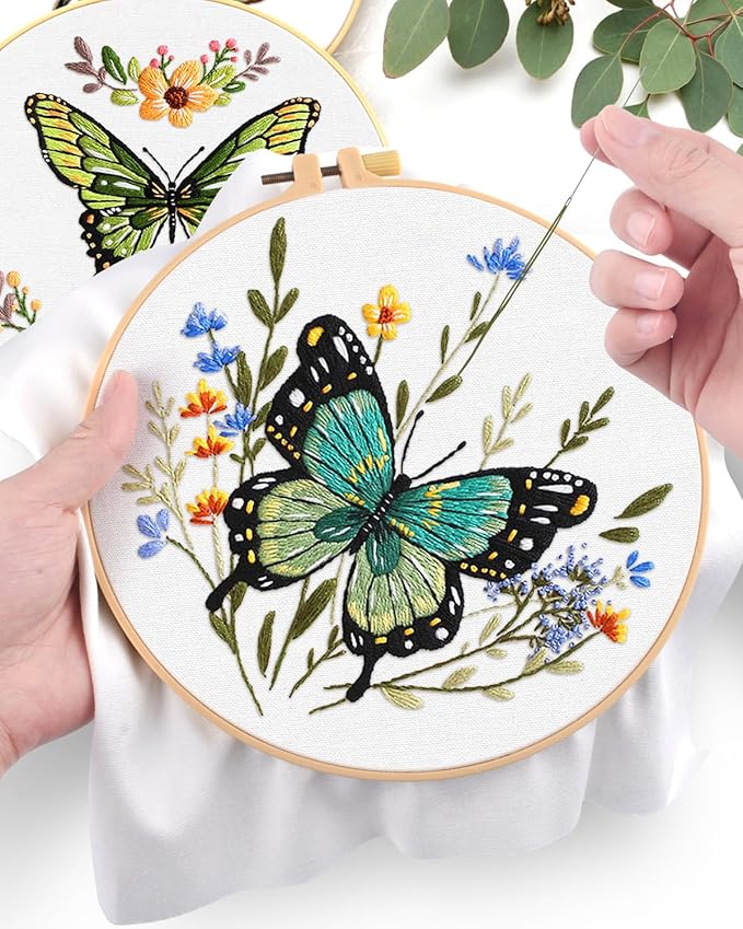 ERKOON 5 Sets Embroidery Kit for Beginners (Butterfly and Flower)