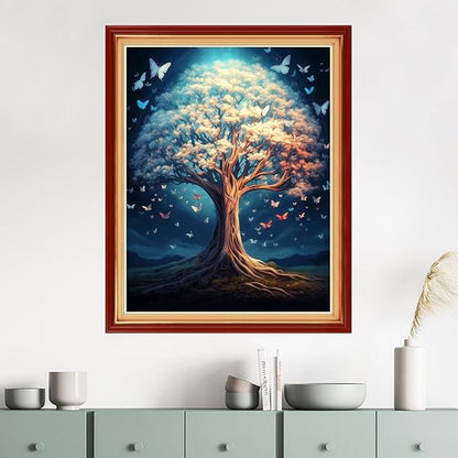 Dimensean Stamped Cross Stitch Kits Full Range of Embroidery Patterns Starter Kits for Beginners Adult DIY Cross Stitches Needlepoint Kits 11CT-Magic Tree Butterfly 16x20 inch