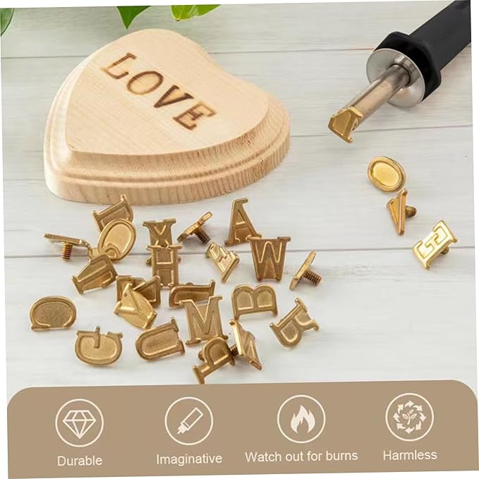 Xweptuy 51Pcs Wood Burning Kit, Brass Wood Burning Letters Creative DIY/Carving Set Decorative Letters for Embossing Craft Making