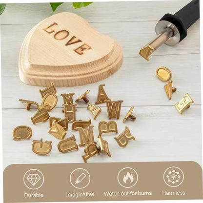 Xweptuy 51Pcs Wood Burning Kit, Brass Wood Burning Letters Creative DIY/Carving Set Decorative Letters for Embossing Craft Making