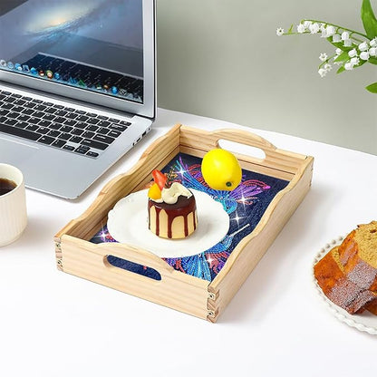DIY Diamond Art Wooden Tray Kit With Handle, Food Tray for Breakfast, Bar Dinner Table Decoration, Diamond Dots Gem Painting Art Set for Beginners-#23-Hummingbird