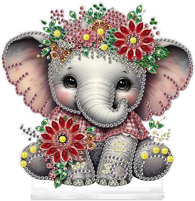 Tontut Diamond Painting Desktop Decoration, Flower Elephant 5D DIY Special Diamond Art Decoration Kits for Adults, Office Desktop or Christmas Holiday Arrangement Crafts