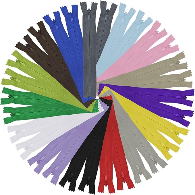 Invisible Zippers for Sewing 10 Inch, DOITEM 30pcs 25cm/10 Inch Invisible Multicolor Nylon Coil Zippers for Sewing and Crafts 15 Colors
