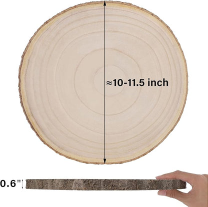 Prsildan 4 Pcs Large Natural Wood Slices, 10-11.5 Inches Unfinished Wood Centerpieces for Tables, DIY Round Wooden Circle Sign Crafts for Wedding Party Décor