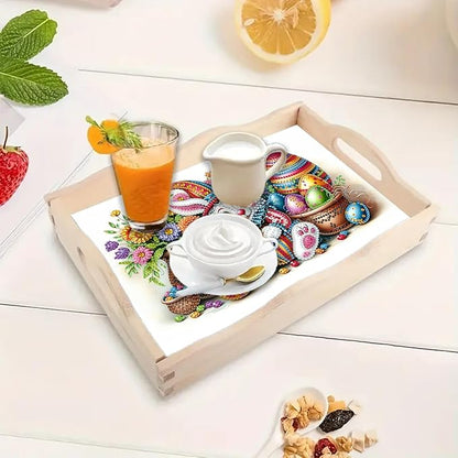DoxQcs DIY Diamond Art Wooden Tray Kit Easter Food Tray with Handle Diamond Painted Table Decoration Tray for Breakfast Bar Dinner Table Diamond Art Painting for Beginners-#16-Easter Bunny Eggs