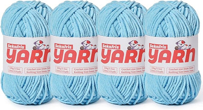 4 Pack Plush Chunky Chenille Yarn for Crocheting, Soft Fluffy Velvet Yarn for Crocheting Amigurumi, Fuzzy Baby Blanket Knitting 400g/524yds Bulky(4 Azure Blue)