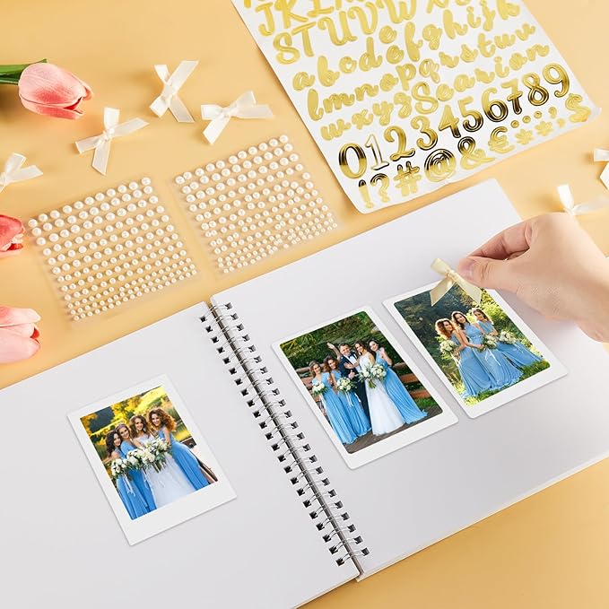 Oitnlaughter 539 Pcs Letters to The Bride Scrapbook Kit 8x8 Inch Wedding Bridal Memory Scrap Book Beige DIY Photo Album Guest Book with Pearl Stickers for Wedding Bridal Shower Anniversary