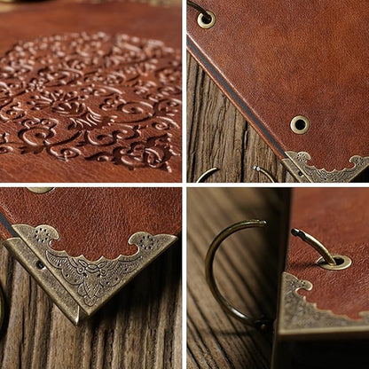 ADVcer Photo Album or DIY Scrapbook (10x10 inch 50 Pages Double Sided), Vintage Leather Cover Three-Ring Binder Picture Booth Albums with 9 Colors 408pcs Self Adhesive Photos Corners for Memory Keep