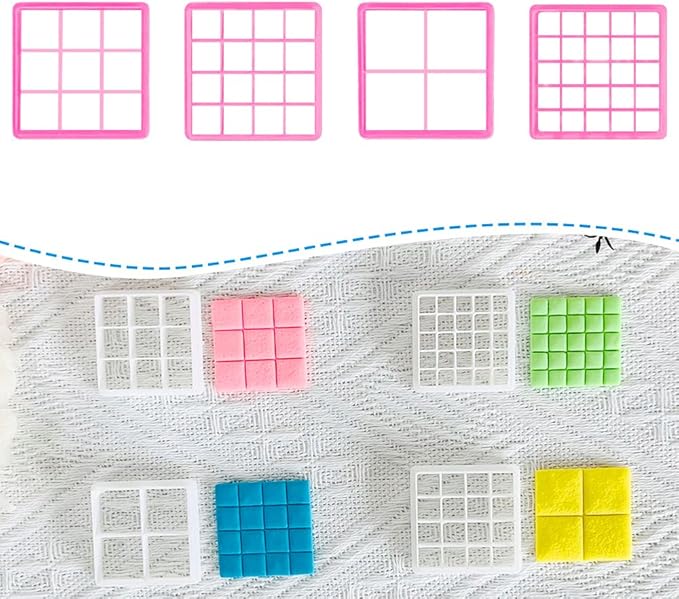 Xaekicr Grid Square Polymer Clay Cutters Set – 4PCS Geometric Clay Cutters for DIY Jewelry Making, Clay Tools for Polymer Clay Molds and Earring Projects