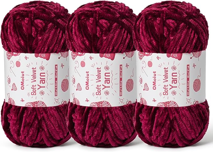 3x100g Fluffy Velvet Chenille Yarn for Crocheting and Knitting, 3x87.4yd Baby Yarn for Crocheting Soft, Crochet Chunky Yarns Amigurumi Yarns (Burgundy)