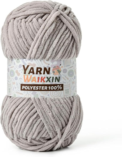 Soft Chenille Yarn for Crocheting, Fluffy Chunky Crochet Yarn for Baby Blanket, (1.76oz/65.6yds) Fuzzy Velvet Yarn for Amigurumi&DIY Puzzle、Crafts、Scarf(Light Gray)