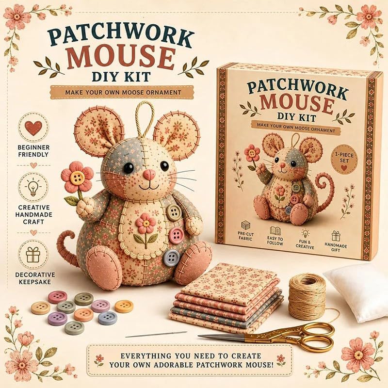 WEERSHUN Handcrafted Vintage Mouse Plush Sewing Kit, Handmade Craft Set, Cute Stuffed Mouse Ornament for Beginners Holiday & Birthday Gift, Fun Felt Craft, Helps Develop Fine Motor Skills (#B) - Image 2