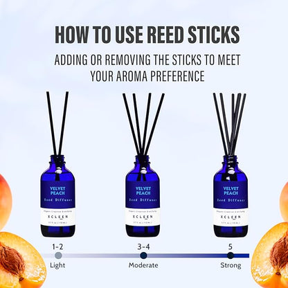 Xcleen Reed Diffuser Set, Velvet Peach Scent Fragrance Oil Diffuser, Reed Diffusers for Home, Bathroom Air Fresheners & Decor