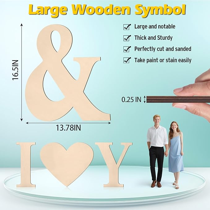 17 inch Large Wooden Sign & for Wall Decor, Big Wood Symbol &, Giant Paintable Blank Wooden Shapes for Crafts, Unfinished Wood Cutouts for Birthday Party, Rustic Wedding, Christmas Decor, Baby Shower