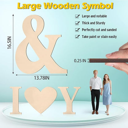 17 inch Large Wooden Sign & for Wall Decor, Big Wood Symbol &, Giant Paintable Blank Wooden Shapes for Crafts, Unfinished Wood Cutouts for Birthday Party, Rustic Wedding, Christmas Decor, Baby Shower