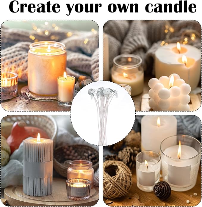 100Pcs Candle Wicks with Base, 8 Inch ECO Candle Wicks for Candles Making, Cotton Thick Wood Wick for Soy Candles DIY Crafts