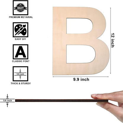 12 Inch Wooden Letter B, 1/4 Inch Thick Large Unfinished Wood Letter for DIY Crafts Home Wall Decor