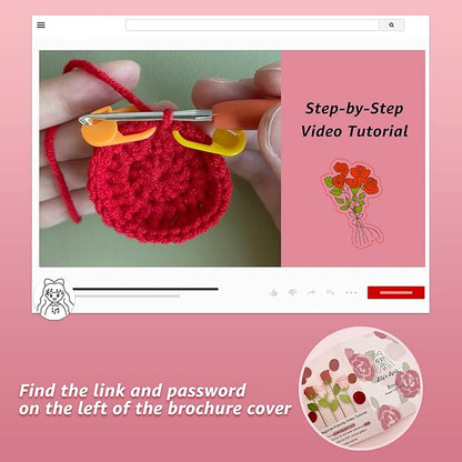 Lily's Lyric Flower Crochet Kit | Pink Rose | Step-by-Step Video Tutorial for Adults Teenagers | Craft Gift Idea DIY Home Decoration