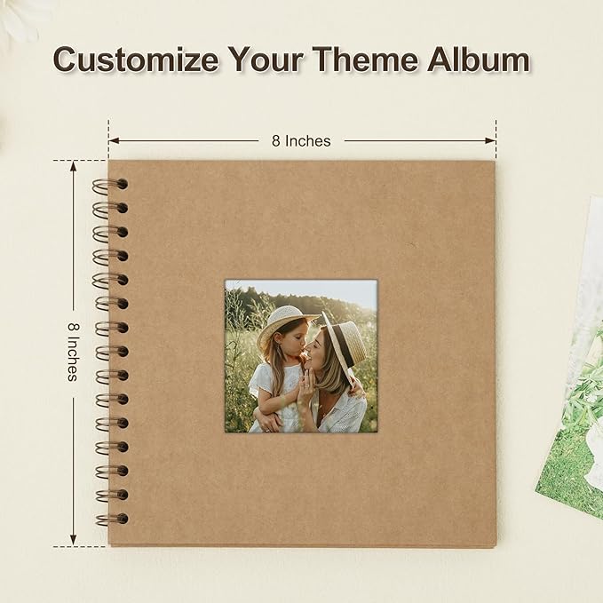 Scrapbook Album 8x8 Inches Photo Album Hardcover Kraft with Window Scrap Book Blank Memory Book for Baby Wedding Guest Book Couples Graduation Travel DIY Anniversary, 40 Pages Brown