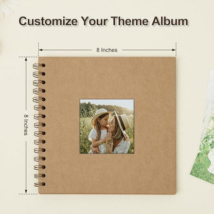 Scrapbook Album 8x8 Inches Photo Album Hardcover Kraft with Window Scrap Book Blank Memory Book for Baby Wedding Guest Book Couples Graduation Travel DIY Anniversary, 40 Pages Brown
