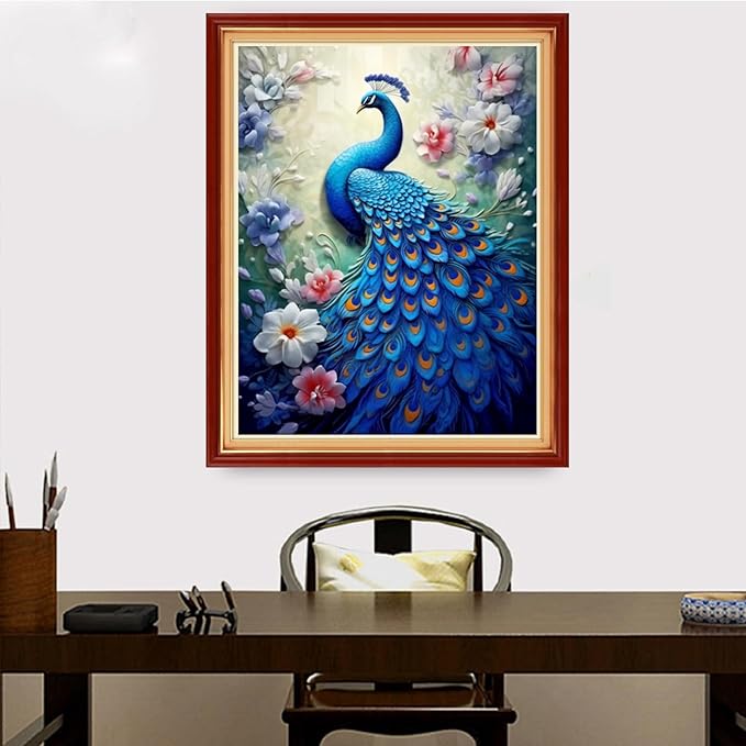 Redxing Stamped Cross Stitch Kits Embroidery kit for Beginners Adults Full Range of Embroidery Patterns Starter Kits DIY Printed Cross Stitch Kits Needlepoint Kits 11CT- Peacock Flowers 16x20 inch