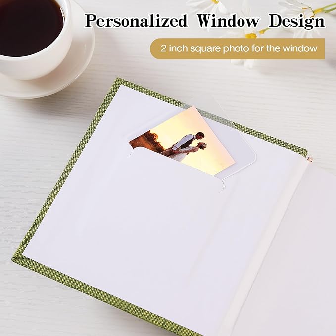 Mublalbum Small 4x6 Photo Album Linen Cover with Memo Areas Photobook Pictures Book Holds Vertical Pockets for Wedding Family Baby and Vacation (Green)