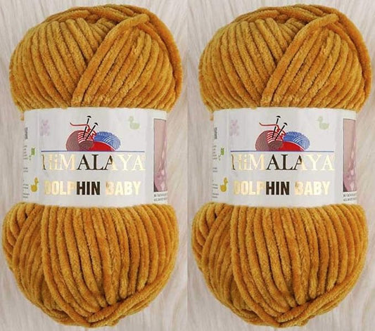 2 Skein/Pack Himalaya Dolphin Baby Chenille Yarn, Each Ball 100 gr (3.5 oz), 120 m (132 Yards), 100% Polyester, Super Bulky Baby Blanket Velvet Amigurumi Yarn, 80330 - Mustard Yellow